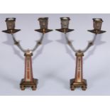 A pair of 'Machine Age' Art Deco mixed-metal two branch candelbra, 23cm high