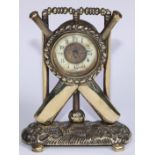 Cricket - a late Victorian brass novelty timepiece, of sporting interest, the 5cm clock dial with