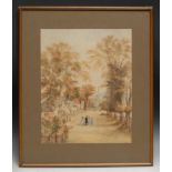 English School (early 19th century) The Promenade to Church watercolour, 34cm x 27cm