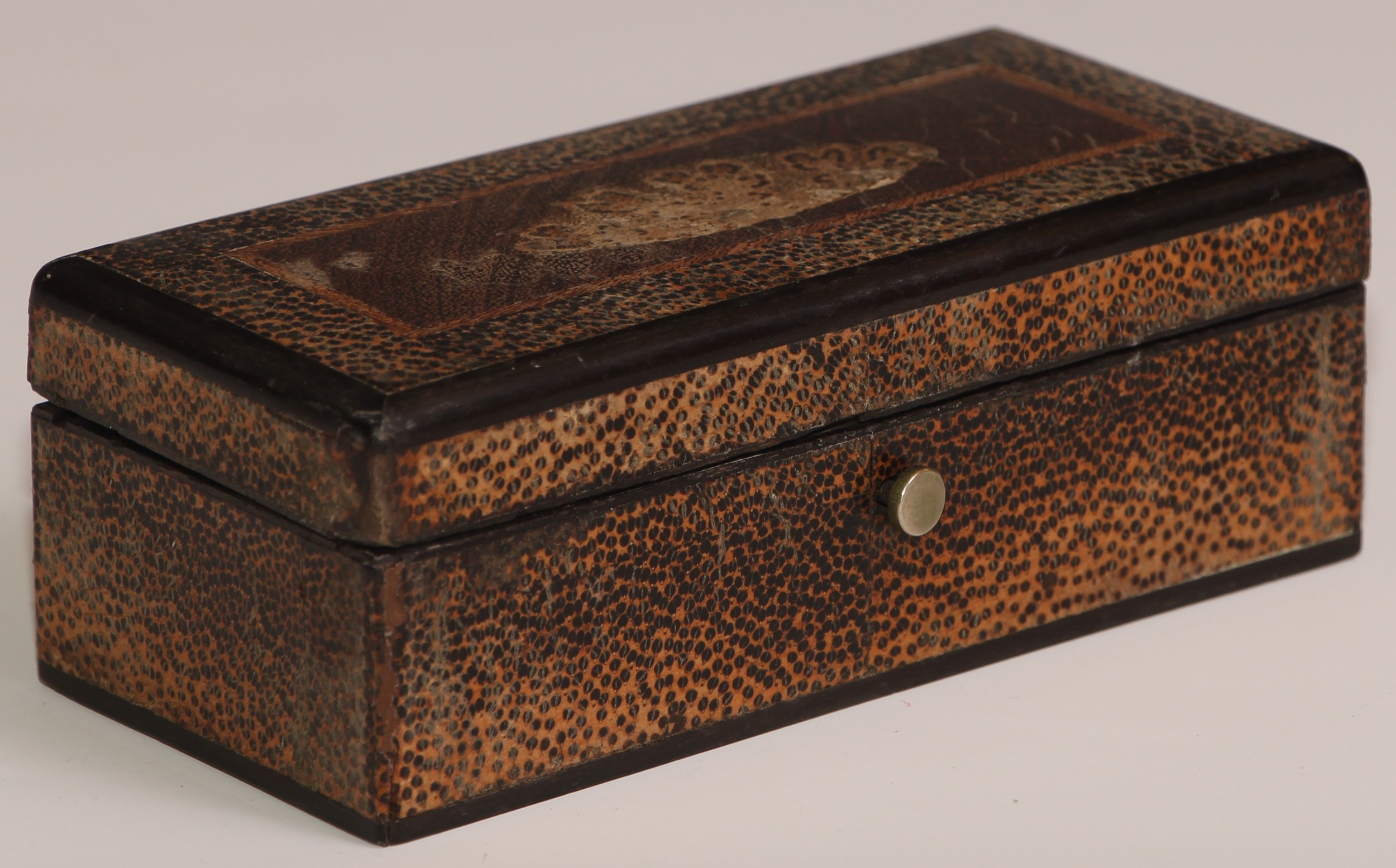 A 19th century specimen timber rectangular stamp box, hinged cover enclosing four compartments, 12cm - Image 3 of 4