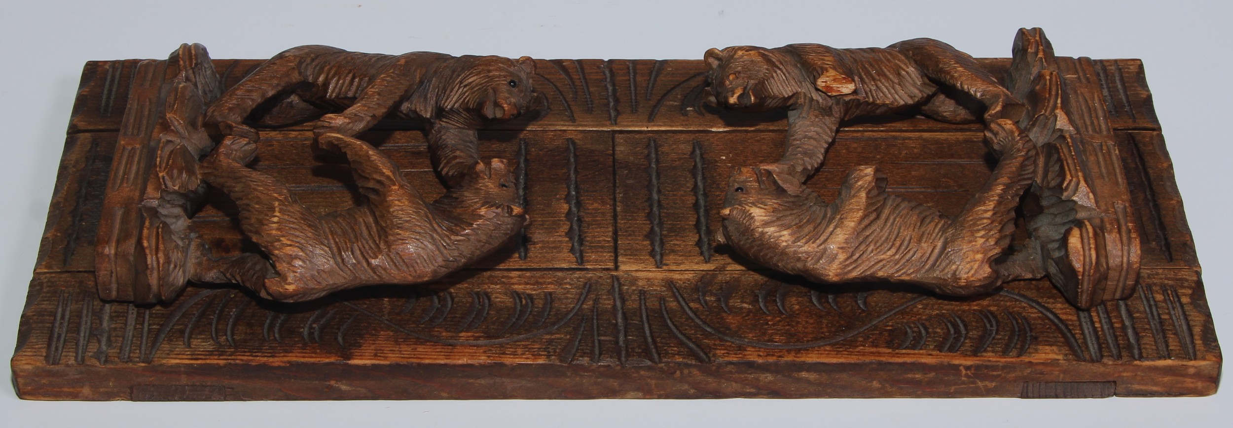 A Black Forest novelty book slide, each folding end support carved with dancing bears, 31cm wide, - Image 5 of 5