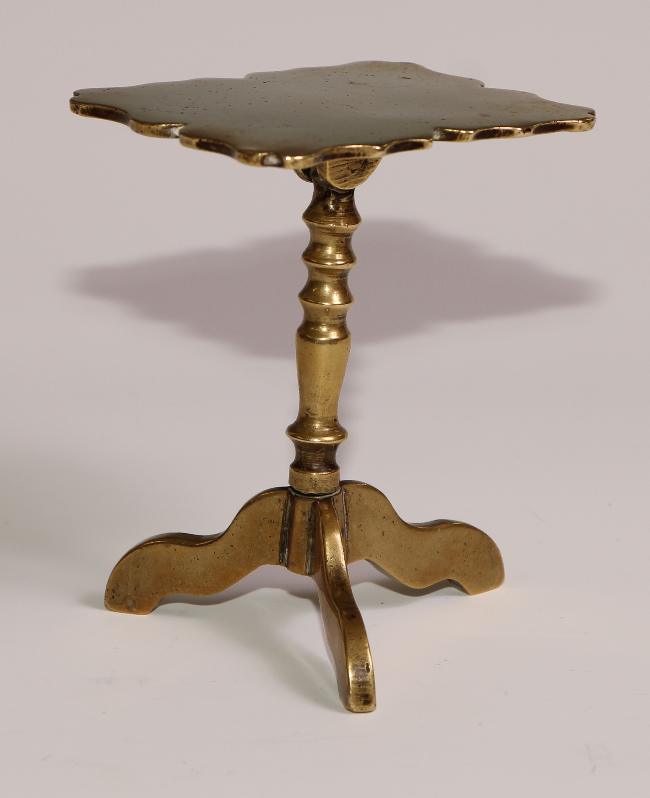 Maritime Salvage - an interesting 19th century brass miniature tripod occasional table or candle