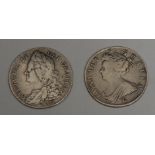 Coins - a Queen Anne half crown, 1707; a George II Lima half crown, 1745 (2)
