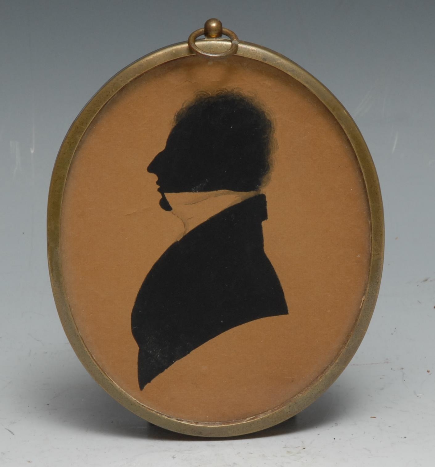 English School (19th century), a silhouette, of a gentleman, with frizzy hair and a stiff collar, - Image 2 of 4