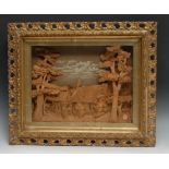 A 19th century cork diorama, depicting a country church, gilt frame, 39cm x 47.5cm