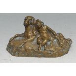 French School (19th century), a bronze, Protection, a child sleeps beside a dog, 11cm wide