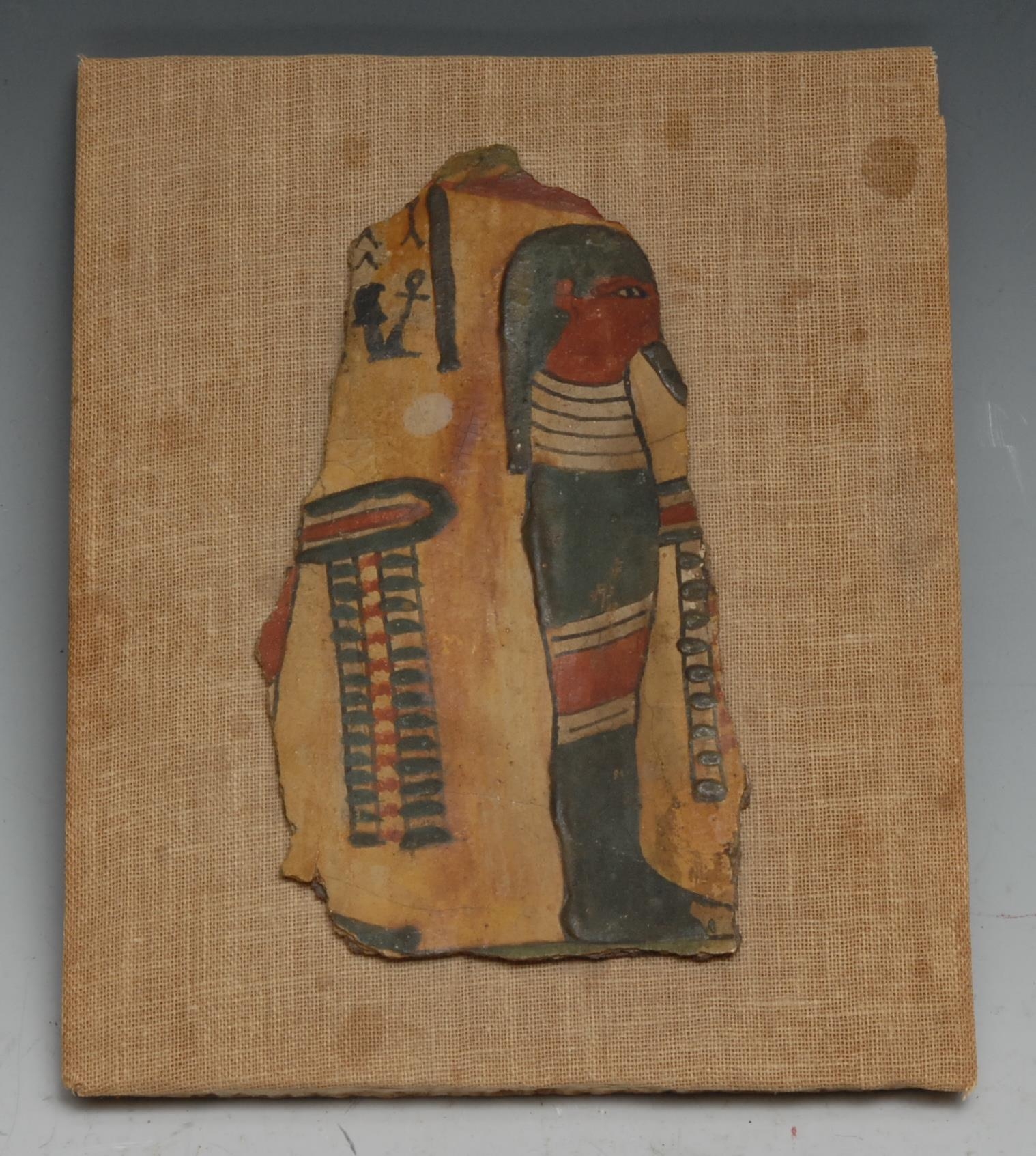 Antiquities - an Ancient Egyptian cartonnage sarcophagus fragment, 12cm x 7cm, late New Kingdom