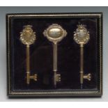 Copoclephily - a suite of three George V silver-gilt presentation keys, presented to Mayor of Ealing