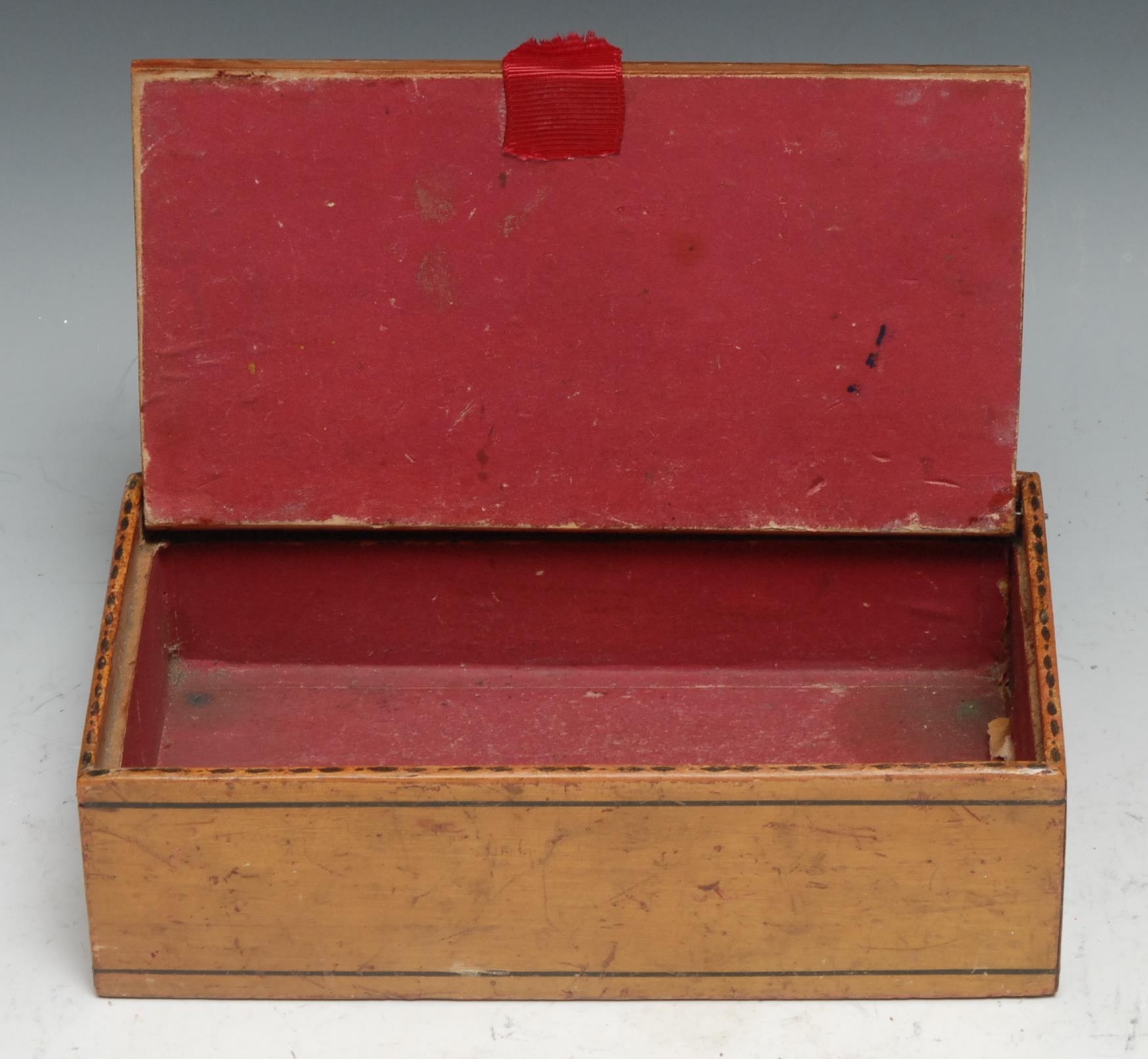 A 19th century Tunbridge ware type white wood box, the cover decorated with a named view, Pavilion - Image 6 of 6