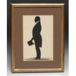 English School (19th century), a large silhouette, of a gentleman, he stands, in profile, top hat in