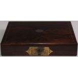 A Regency rosewood rectangular writing or despatch box, hinged cover inlaid with a crested cartouche