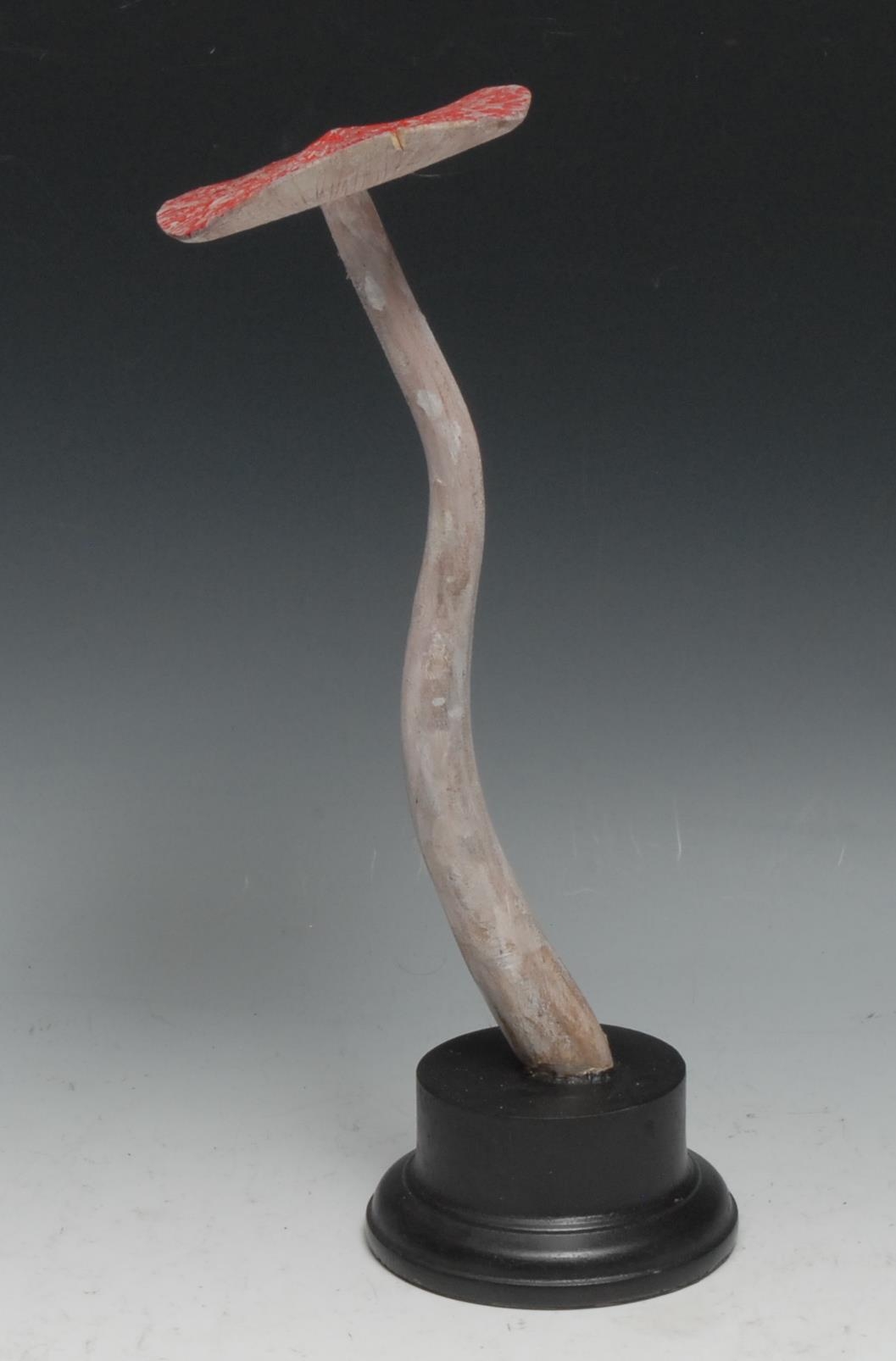 A painted softwood fungi specimen model, mounted for display, 27cm high overall; another (2) - Image 4 of 5