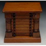 A 19th century table top collector's chest, of architectural design and Wellington form, oversailing