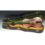 A violin, the two-piece back 35.75cm long excluding button, paper label Straduarius Cremonensis