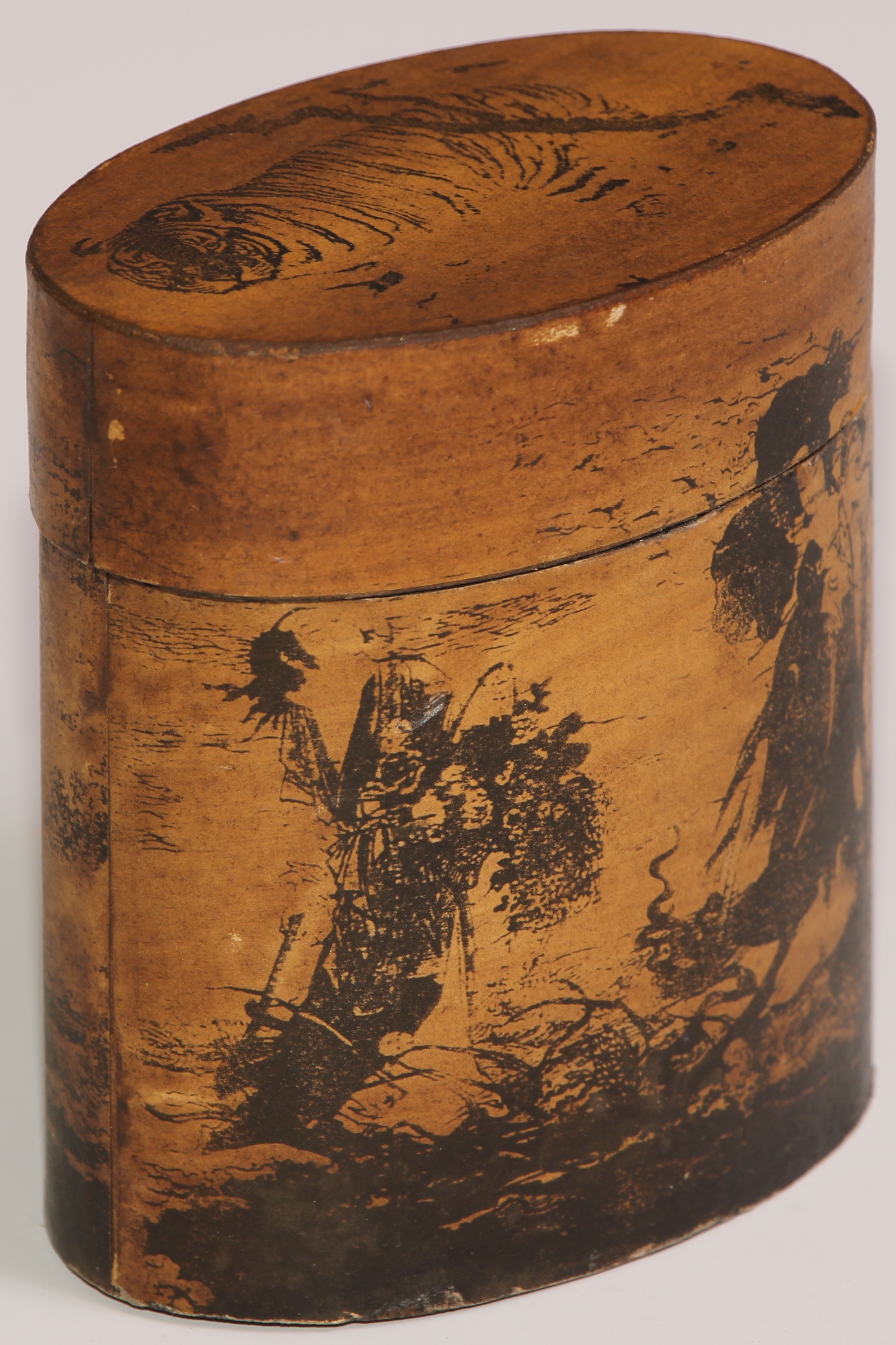 A stacking nest of Japanese oval boxes, decorated with bears and narratuve scenes, the largest 13. - Image 14 of 18