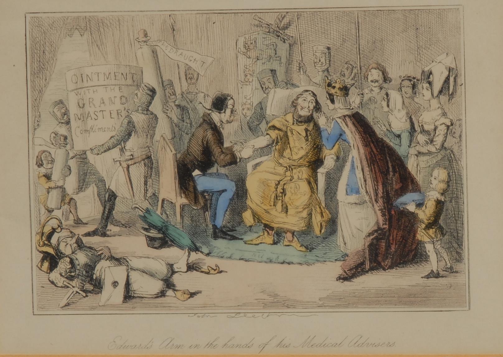 John Leech (1817 - 1864), after, set of seven caricature and comical prints, Embarkation of King - Image 6 of 8