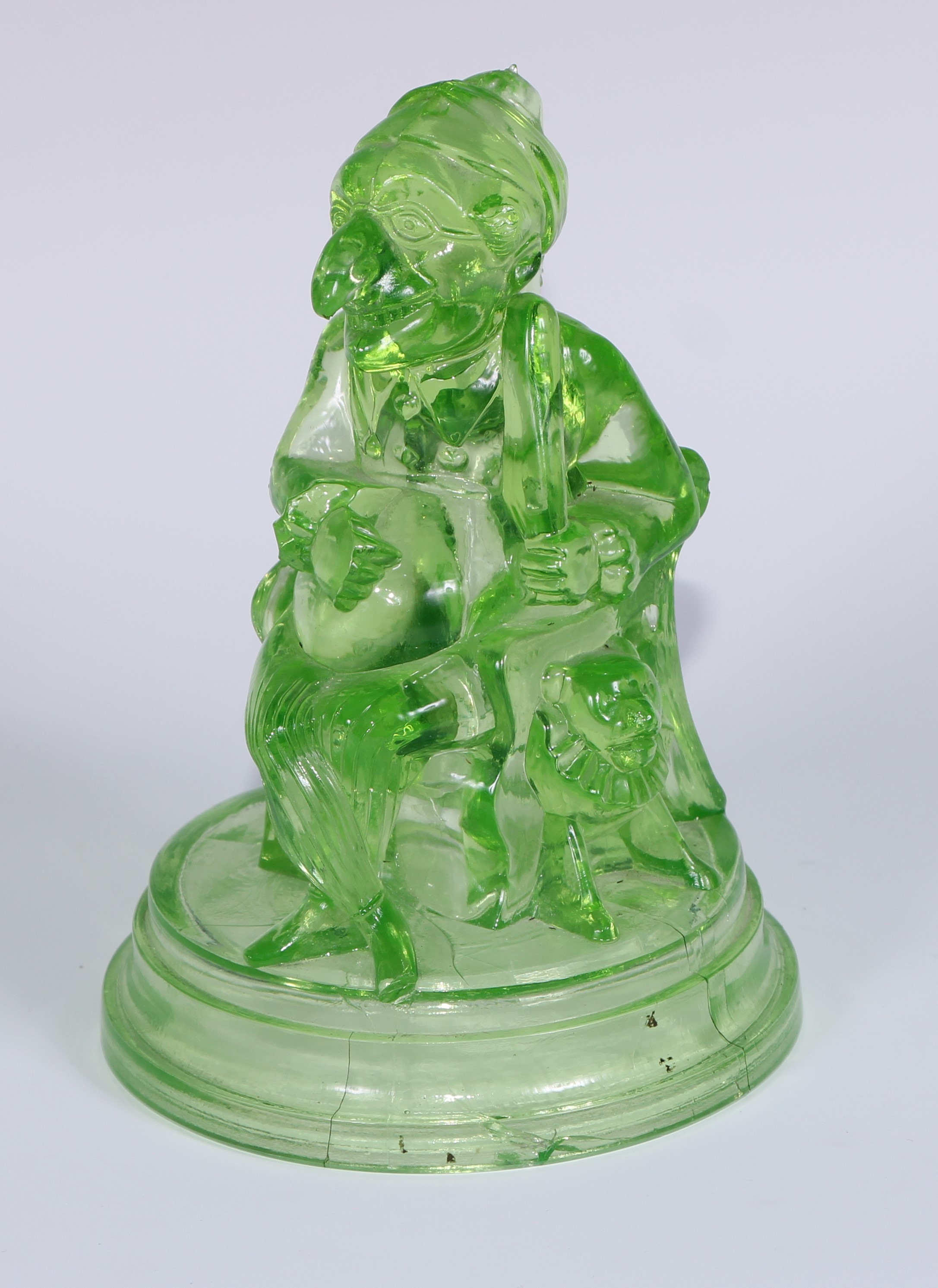 A pair of John Derbyshire press moulded uranium glass models, of Mr Punch and Judy, circular - Image 7 of 11