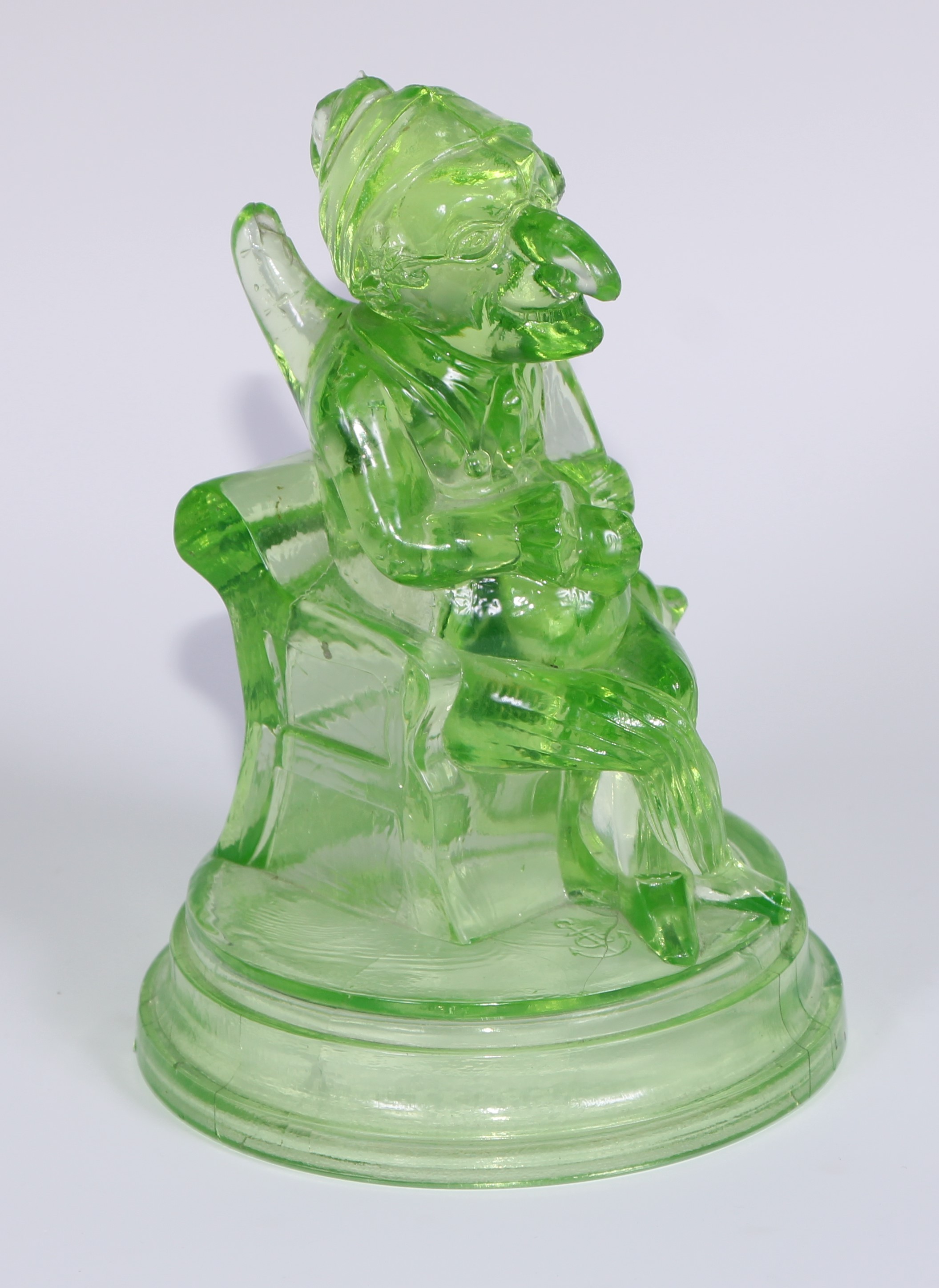 A pair of John Derbyshire press moulded uranium glass models, of Mr Punch and Judy, circular - Image 8 of 11