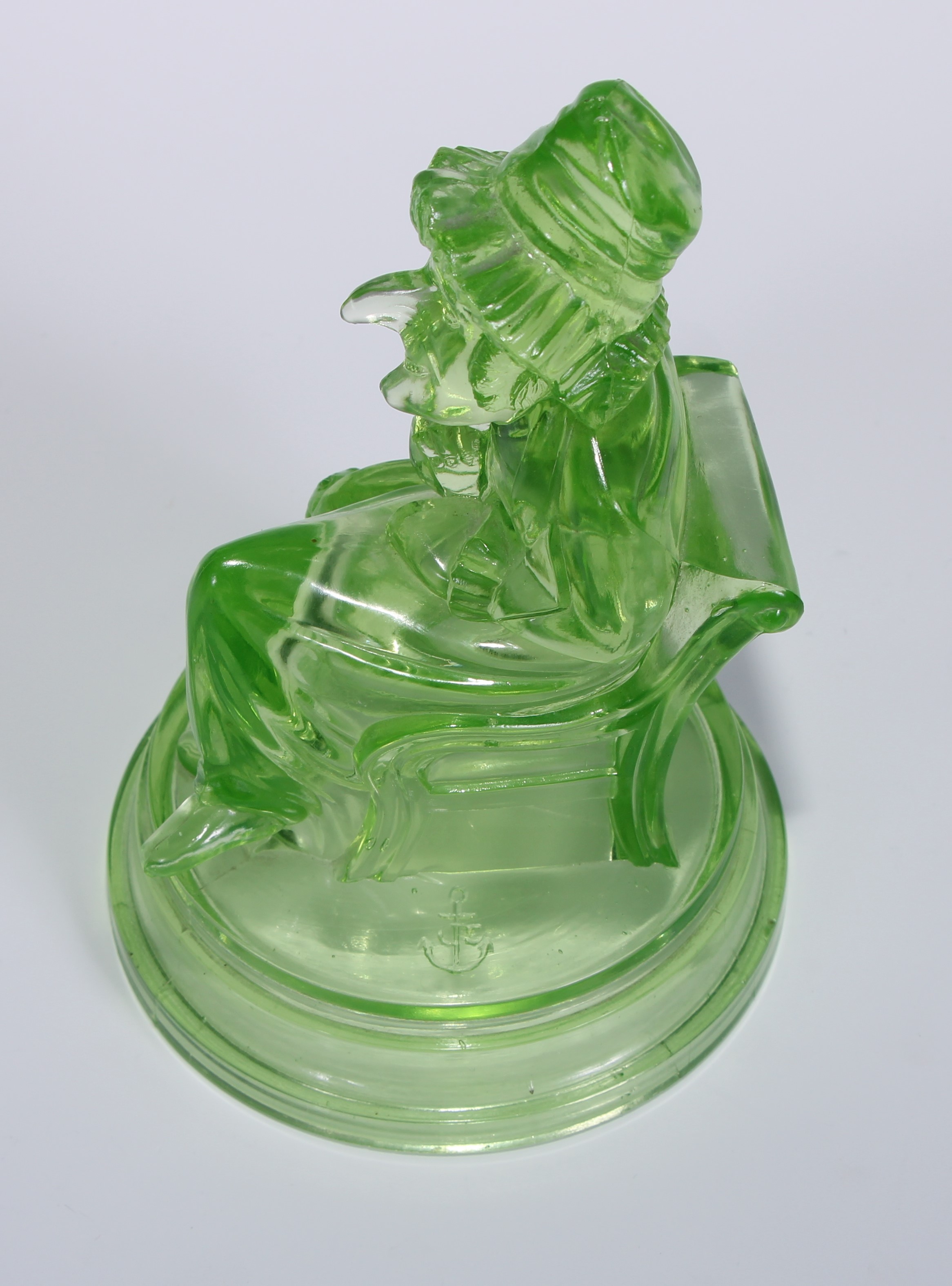 A pair of John Derbyshire press moulded uranium glass models, of Mr Punch and Judy, circular - Image 6 of 11