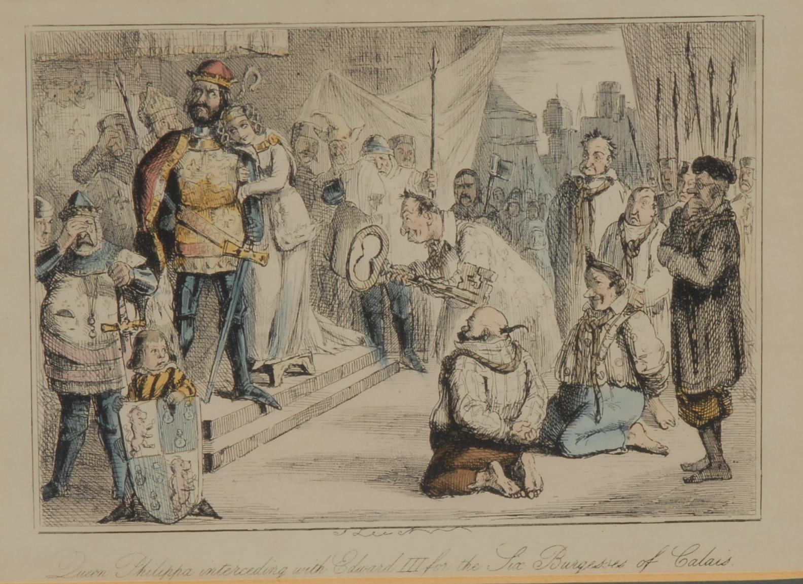 John Leech (1817 - 1864), after, set of seven caricature and comical prints, Embarkation of King - Image 5 of 8