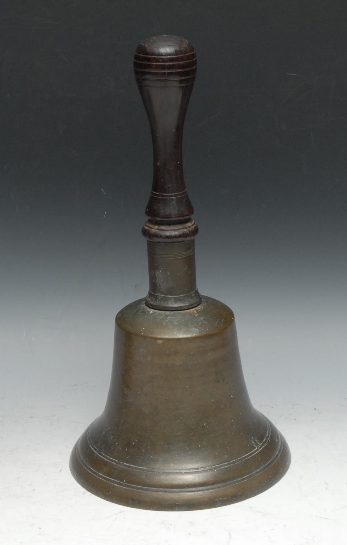 A 19th century 'town crier's' bell, turned handle, 33.5cm high