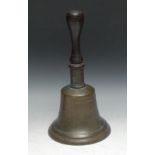 A 19th century 'town crier's' bell, turned handle, 33.5cm high