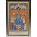 After the Medieval School, an illuminated manuscript leaf, Madonna and Child enthroned, picked out