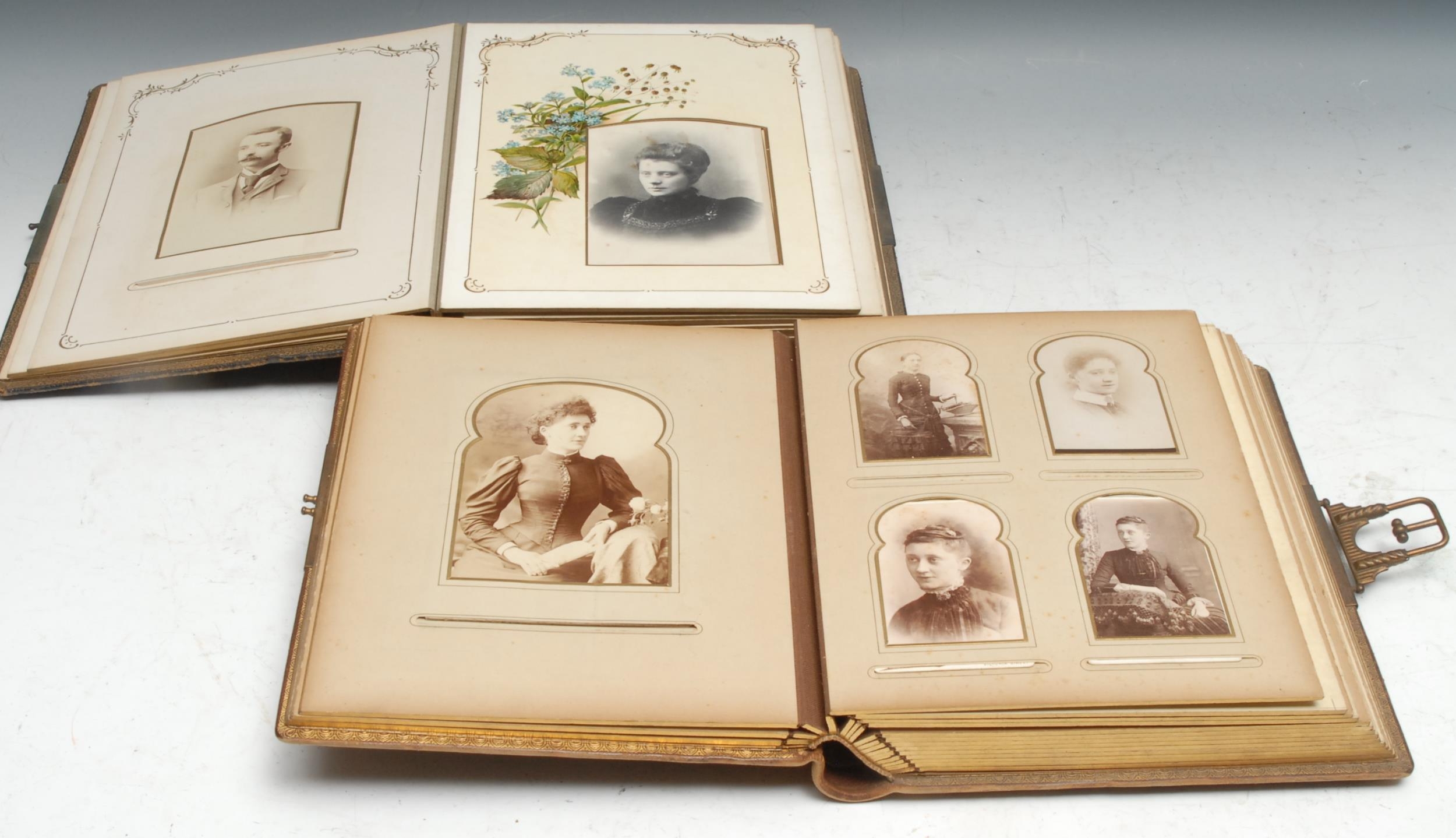 Photography - a 19th century tooled leather carte de visite album, containing various single and - Image 2 of 2