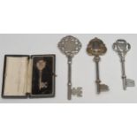 Copoclephily - an Edwardian silver presentation key, Presented to B Tetlow Esq on the Occasion of