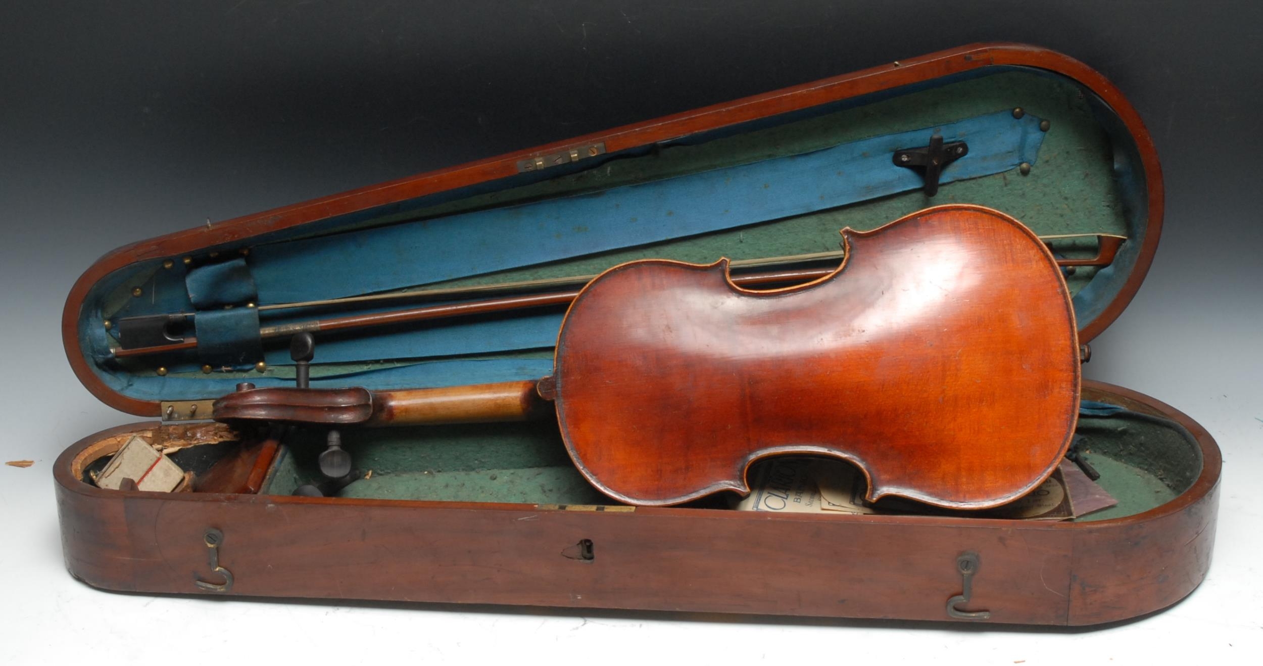 A violin, the two-piece back 35.5cm long excluding button, Compagnon label, ebony tuning pegs, - Image 2 of 3