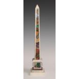 A pietra dura obelisk, inlaid with malachite, lapis lazuli and further specimen stones and