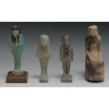 Antiquities - an Ancient Egyptian turquoise faience shabtim 15cm high, Late Period; another,