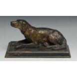 French School (19th century), a gilt bronze, of a recumbent dog, rectangular base, 21cm wide