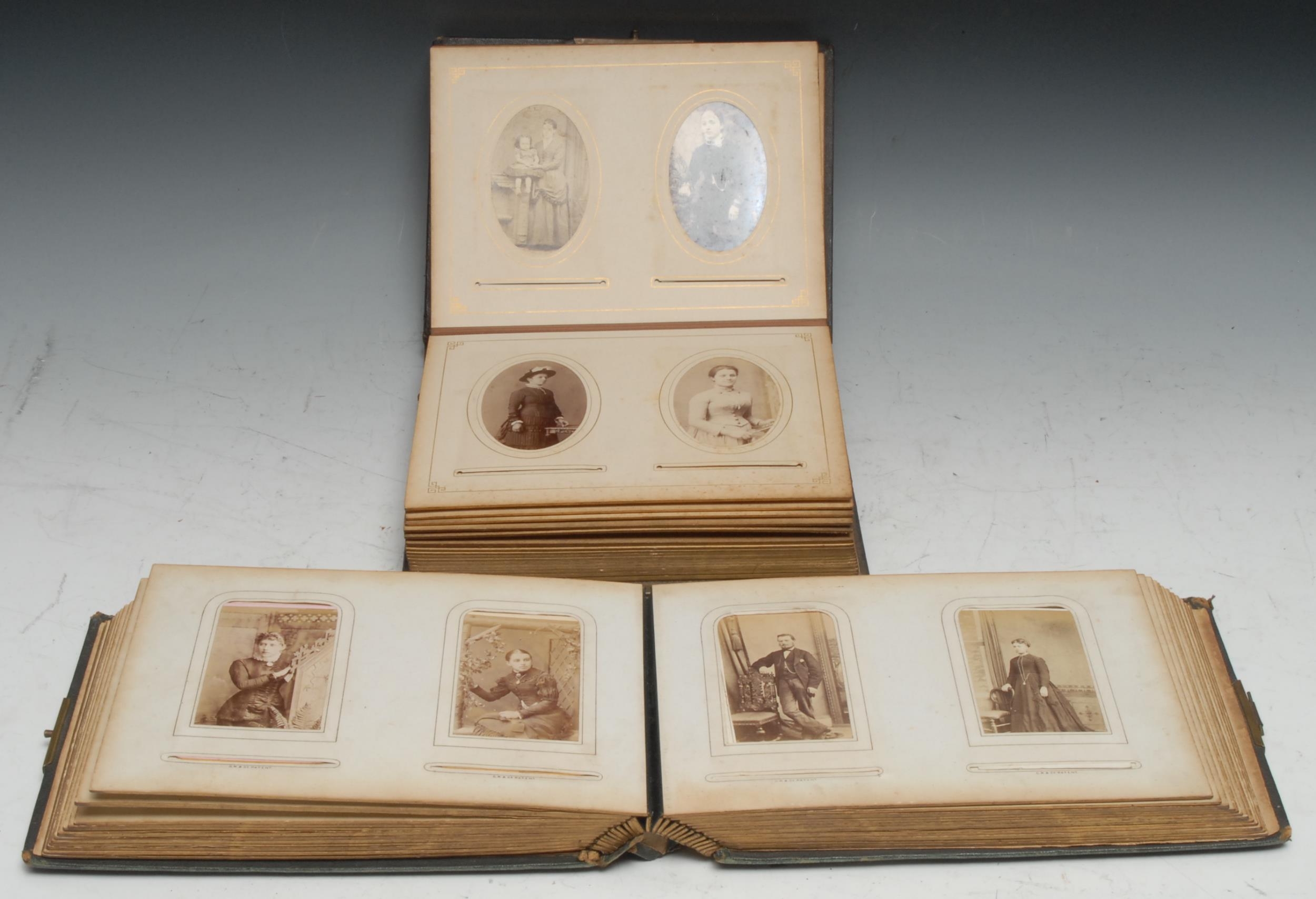 Photography - a 19th century tooled leather carte de visite album, containing various single and - Image 3 of 4