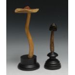 A painted softwood fungi specimen model, mounted for display, 25cm high; another (2)