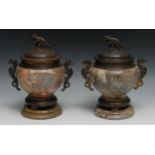 A 19th century bronze mounted marble mantel urn, in the Chinese taste, the domed cover cast with