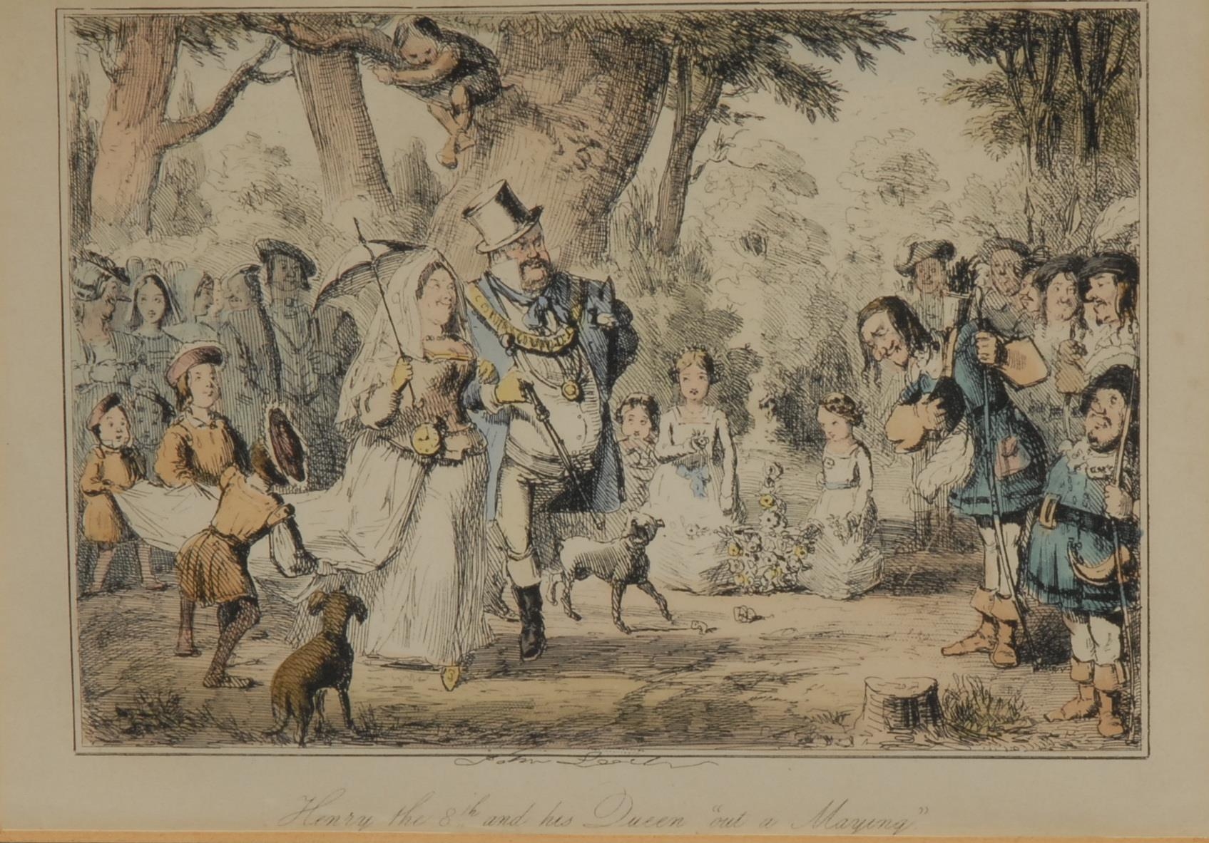 John Leech (1817 - 1864), after, set of seven caricature and comical prints, Embarkation of King - Image 4 of 8