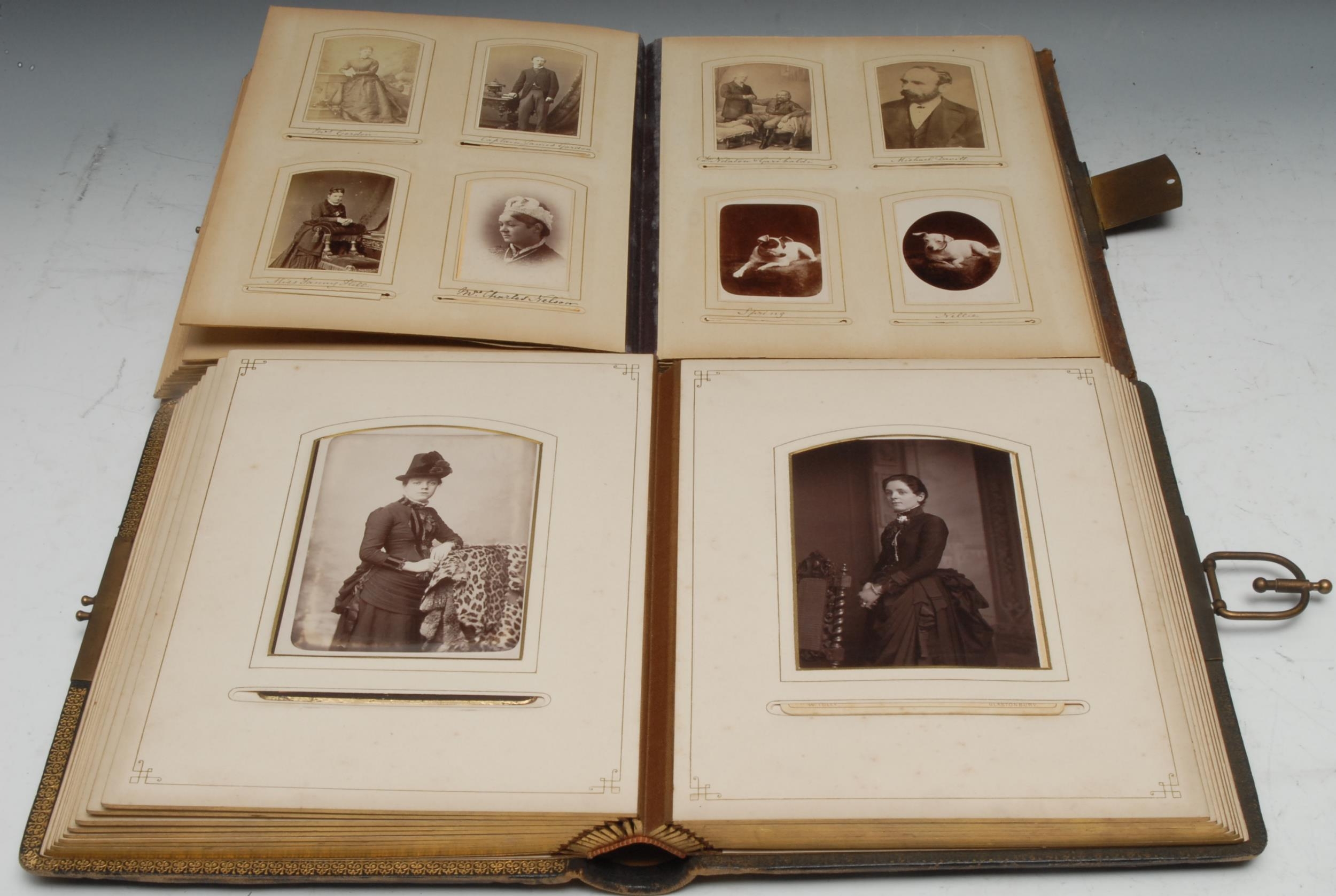 Photography - a late 19th century tooled leather carte de visite album, containing mostly single - Image 4 of 5