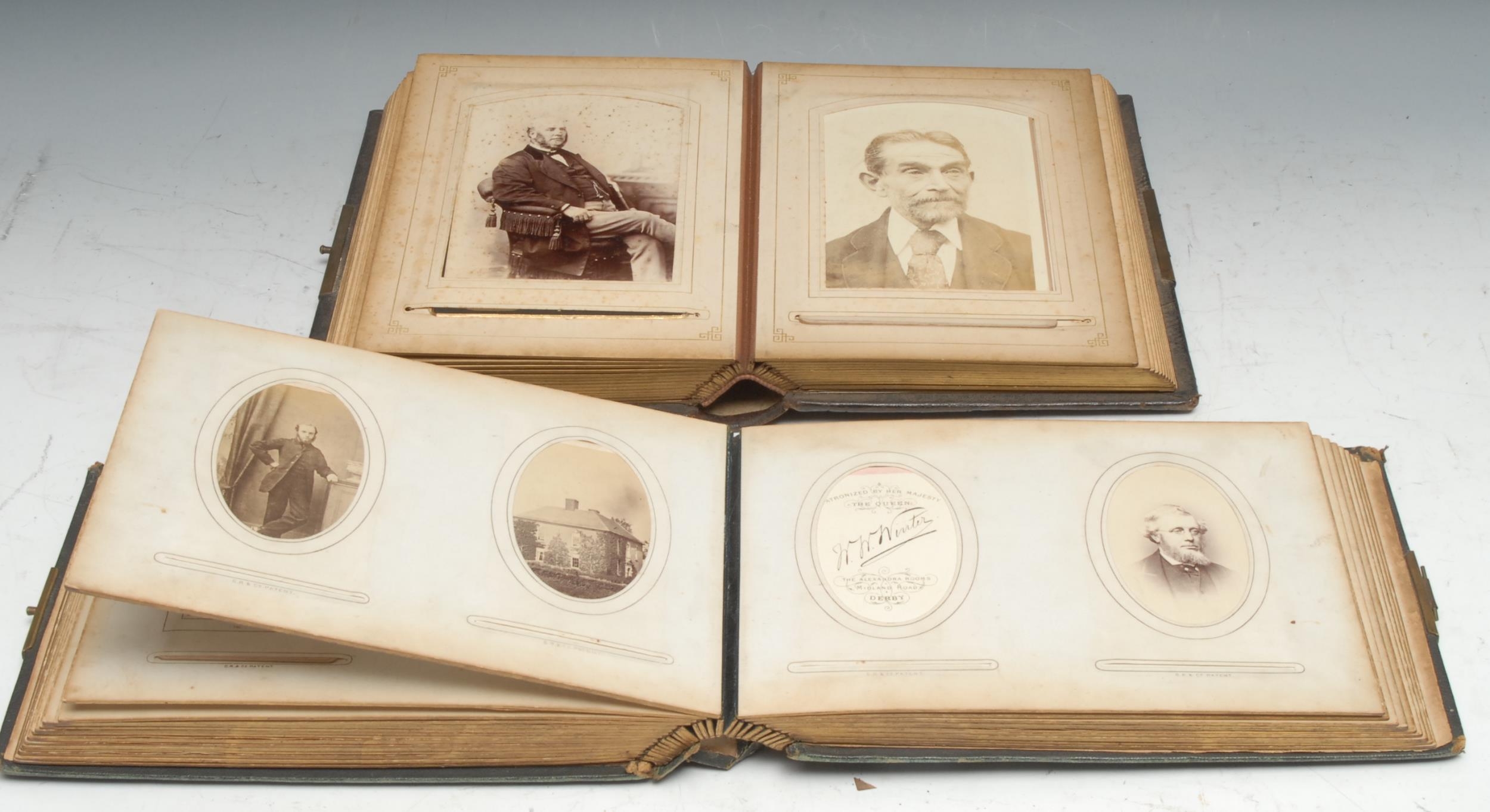 Photography - a 19th century tooled leather carte de visite album, containing various single and - Image 4 of 4