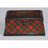 Treen - a Scottish tartan ware rectangular box, hinged cover transfer printed with a named view of