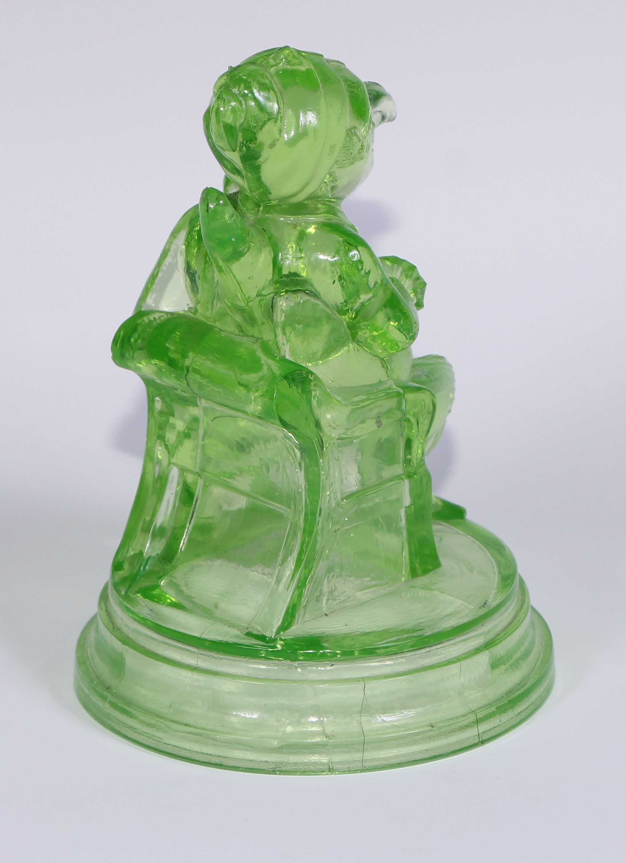 A pair of John Derbyshire press moulded uranium glass models, of Mr Punch and Judy, circular - Image 9 of 11