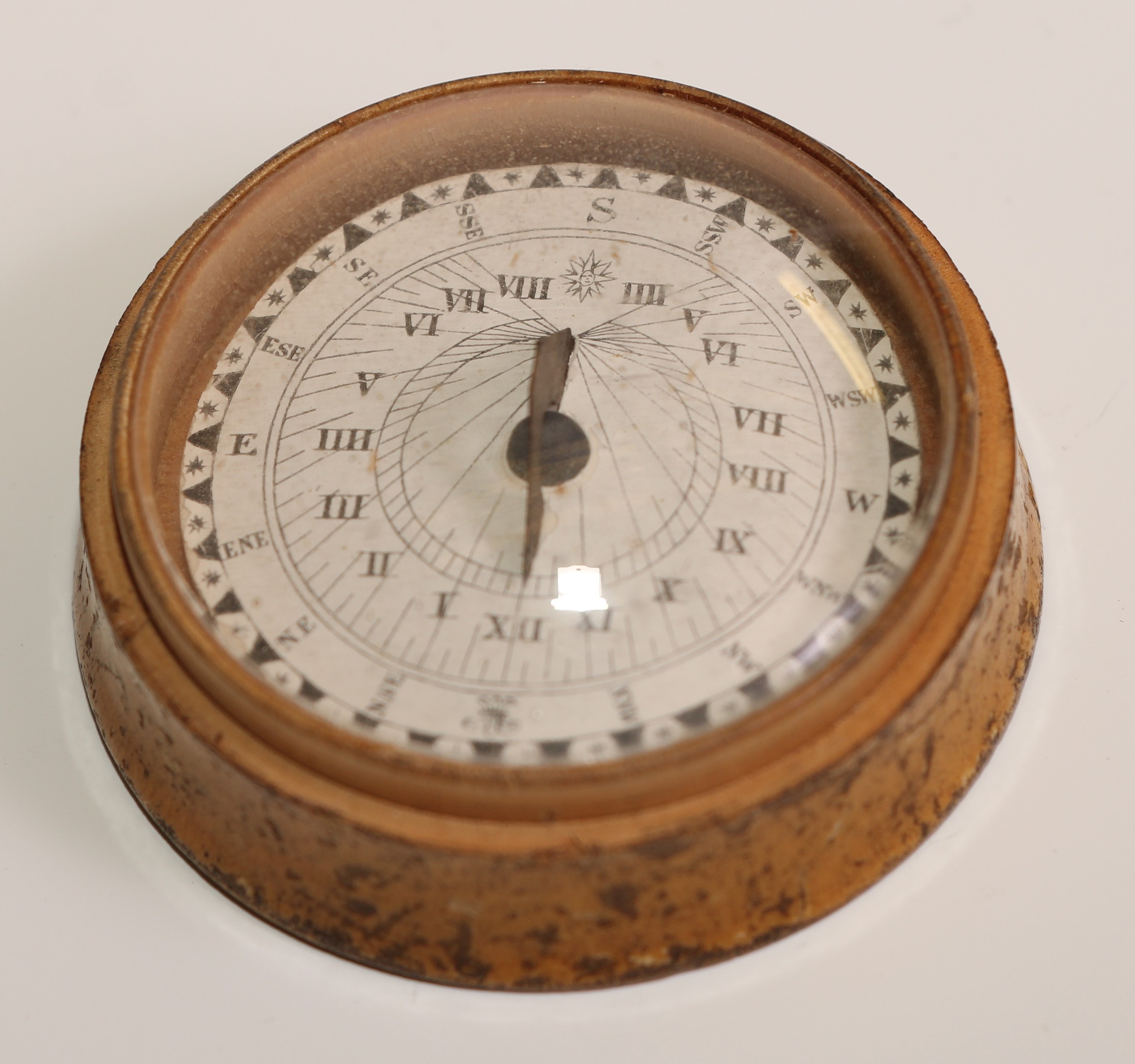 A 19th century boxwood travelling pocket compass, domed push-fitting cover enclosing a gimbal - Image 2 of 3