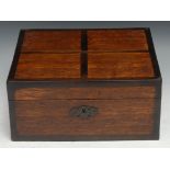 A Victorian oak and mahogany collectors box, the hinged cover enclosing a nine compartmental