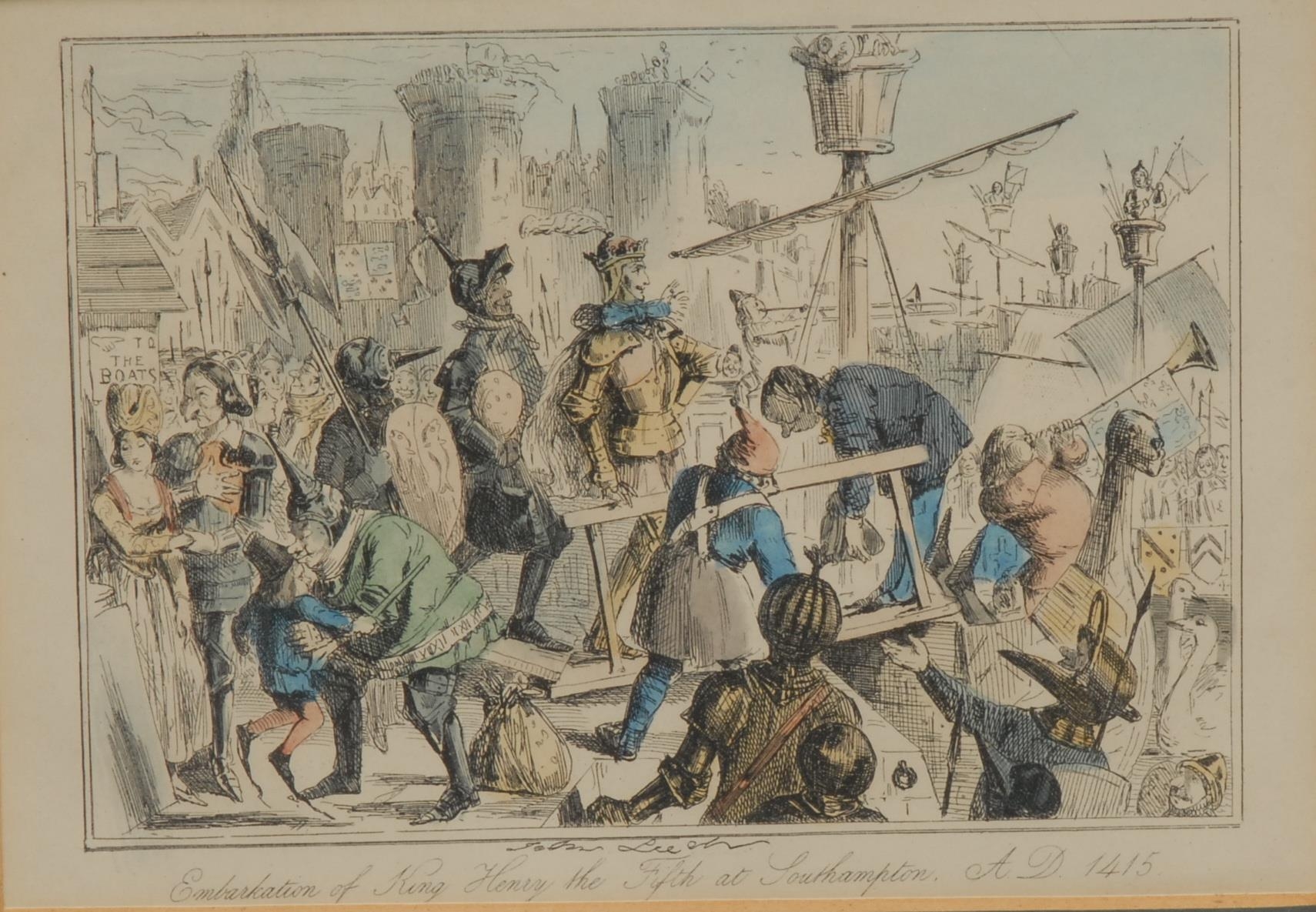 John Leech (1817 - 1864), after, set of seven caricature and comical prints, Embarkation of King - Image 7 of 8