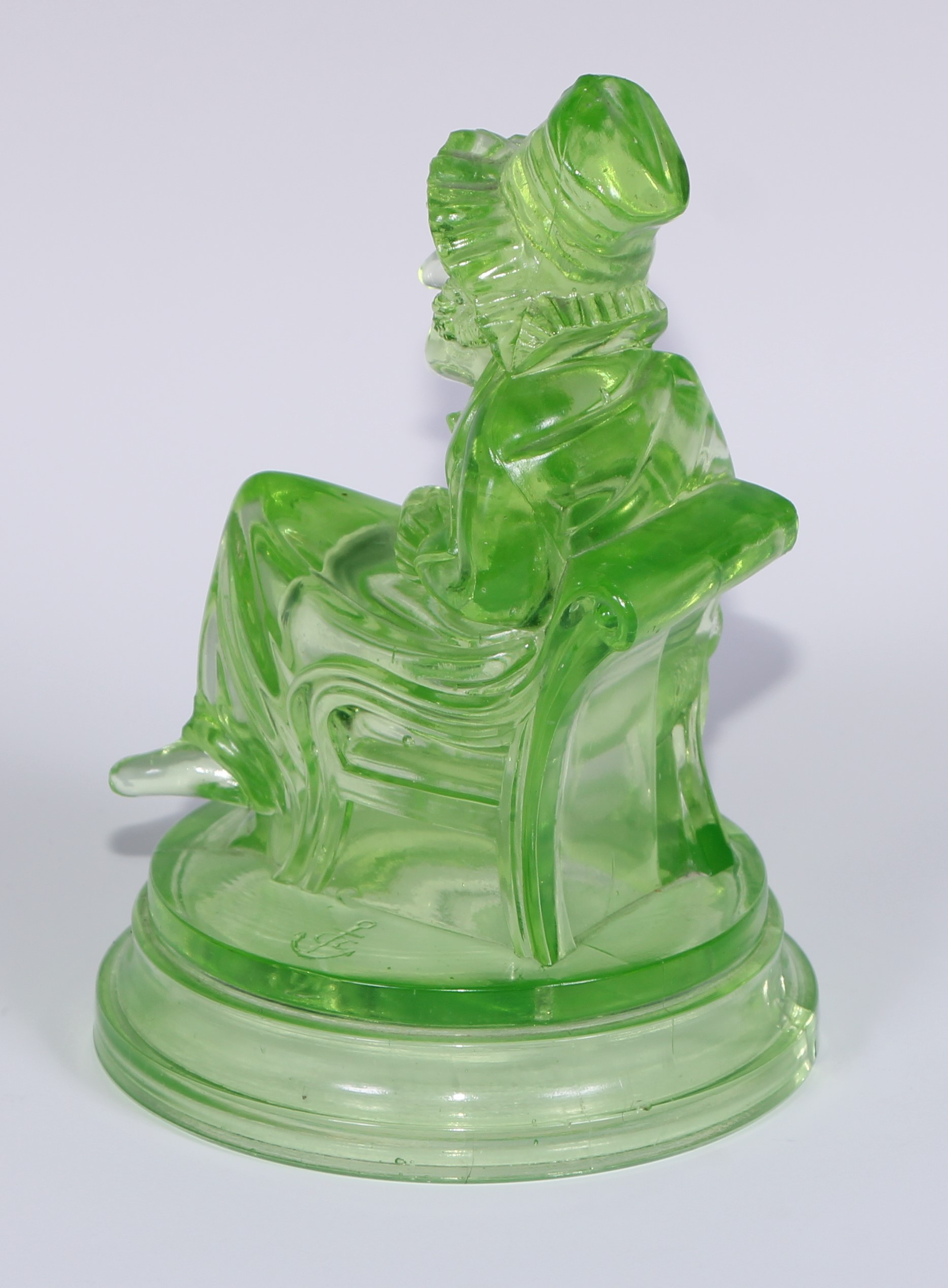 A pair of John Derbyshire press moulded uranium glass models, of Mr Punch and Judy, circular - Image 4 of 11