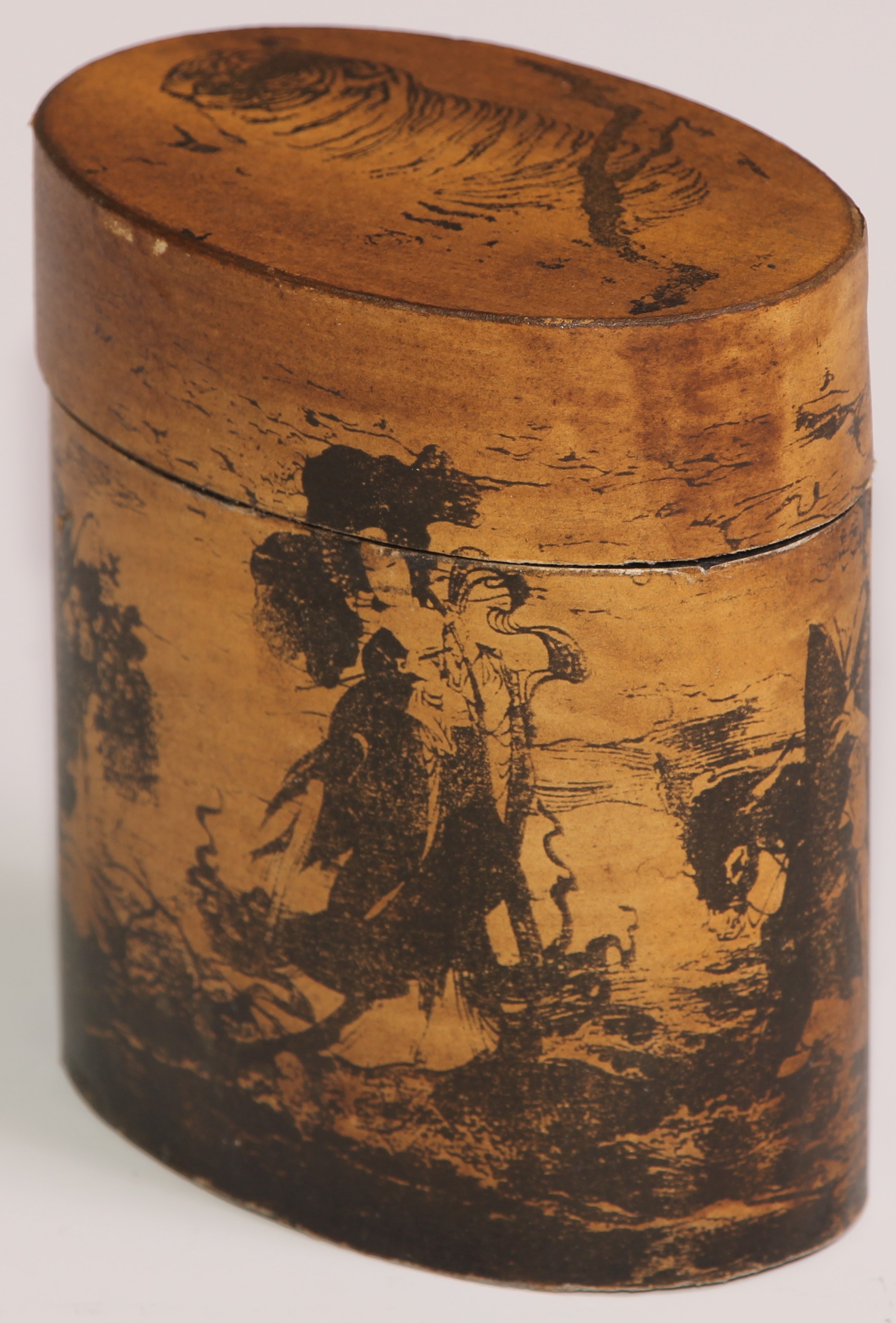 A stacking nest of Japanese oval boxes, decorated with bears and narratuve scenes, the largest 13. - Image 16 of 18