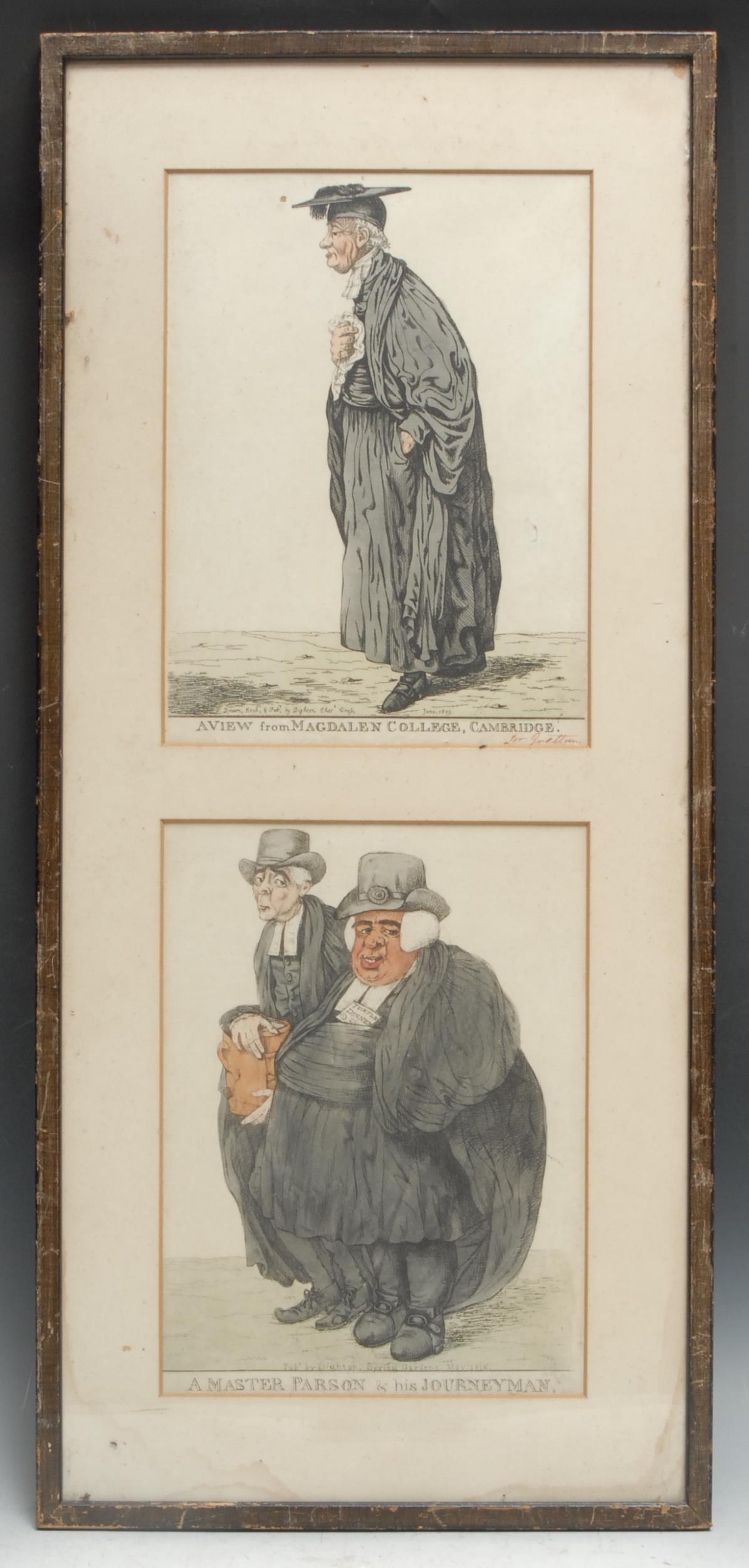 Robert Dighton, a pair of caricatures, A View from Magdalen College, Cambridge, and A Master