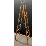 A 19th century ash library ladder, faux bamboo stiles and rungs, iron fittings, 175cm high