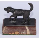 An early 20th century dark patinated cabinet bronze, of a dog, rectangular marble base, 8cm wide