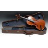 A violin, the two-piece back 33cm excluding button, paper label printed Medio Fino, rosewood